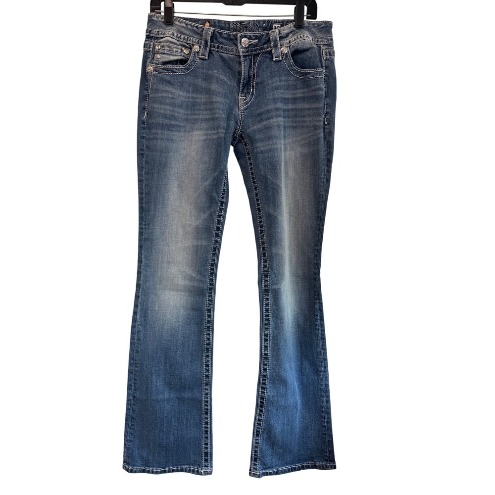 Miss Me Signature Bootcut Jeans Medium Wash Rhinestone Cross Womens 30